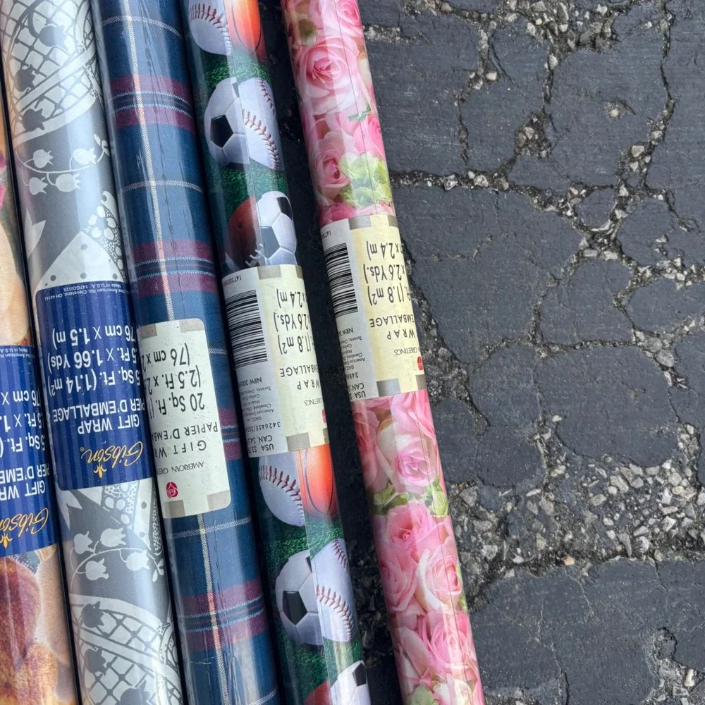 Lot 24 Rolls Gift Wrap Gibson American‎ Greetings VTG Deadstock Floral Sports